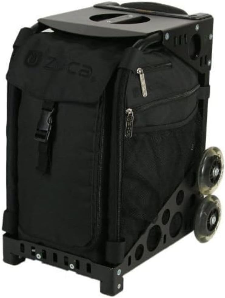 ZUCA Stealth Sport Insert Bag with Water Resistant 600D Polyester Construction Bundle Sport Frame (Black with Plain Wheels) Pro Packing Pouch Set (5 Large and 1 Small) (3 Items)