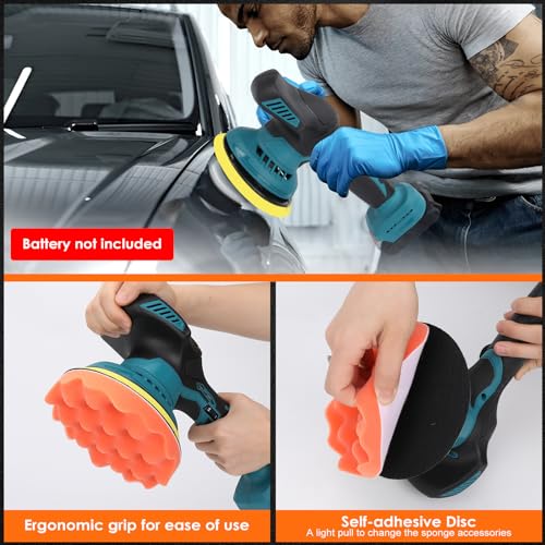 Draadloze autopolijstmachine, compatibel met Makita 18 V, 6 snelheden, 15,2 cm mini-polijstmachine met accu, voor het verwijderen van polijstmiddel, schuren - Afbeelding 3