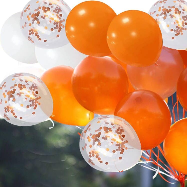 Image of 50Pcs 12inch Orange and White Party Balloons with Orange Confetti Balloons for Wedding, Birthday, Baby Shower, Halloween,Family Parties Decoration