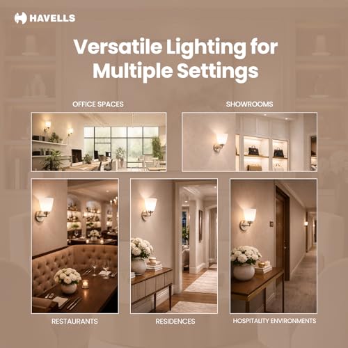 Image of Havells Floretine Indoor Wall Light | Brushed Nickel MS Frame & Opal White Diffuser | B22 Holder Compatible | Elegant Lighting for Bedrooms, Living Rooms & Hallways