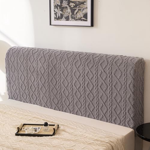 Image of HOMETHREADS Stretchable Lycra /Velvet Headboard Cover | Soft, Dust-Proof & Wrinkle-Resistant Bed Back Protector | Fits Leather, Wooden & Fabric Bedsides | for 5ft to 6.5ft Beds (Grey, 175x65cm)