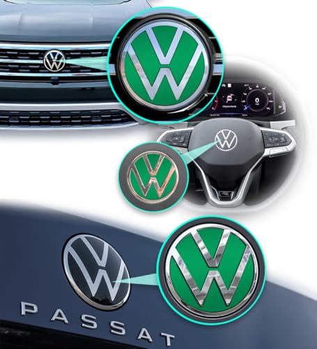 Image of IPG Decal Made for VW 2021 Passat Polo Tiguan Golf Rear /Front Emblem Logo Decals Stickers Set (4 Units) (Reflective Green)