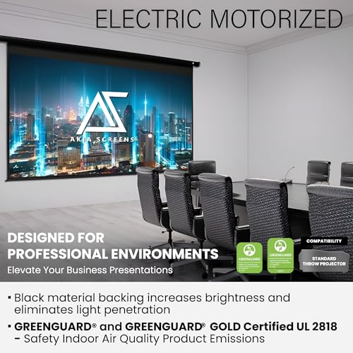 Image of Akia Screens 150 inch Motorized Projector Screen, 16:9 Electric Remote Controlled Retractable Drop Down Projection Screen, Ceiling or Wall Mount, 8K 4K HD Ready, Black Housing, AK-MOTORIZE150H2.