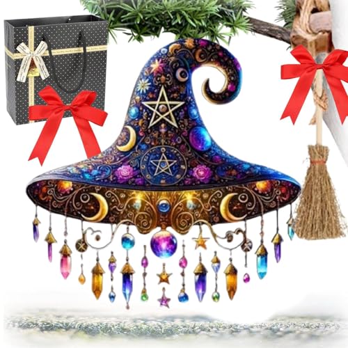 Shine Charming Moonlight Witch Hat Window Hanging Sun Catcher Decor,