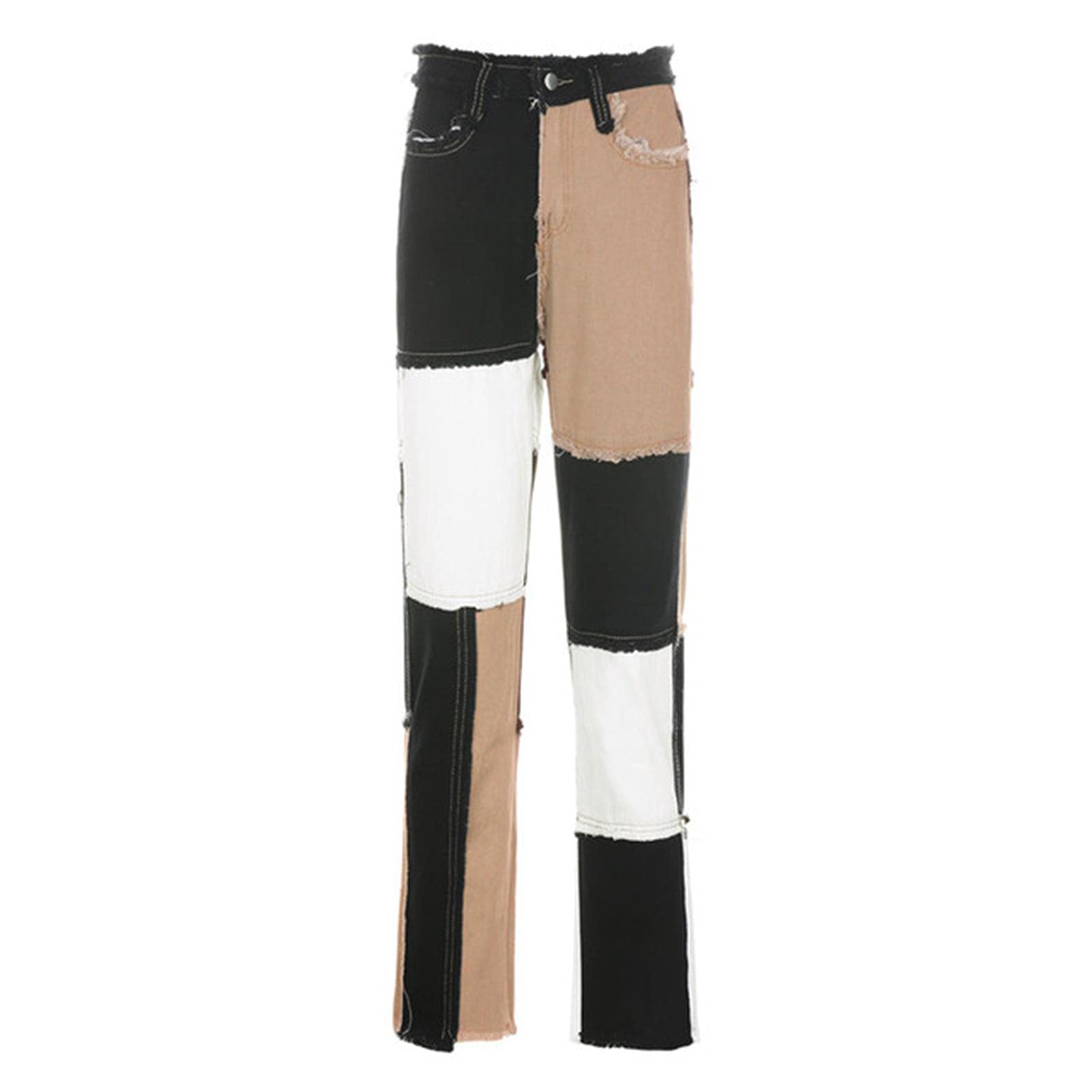 UKKO Jeans da Donna Pantaloni Ad Alto Ficcia A Vita Alta Femmina con Jeans Diritti Marrone