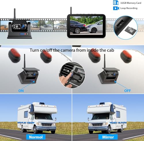 Image of ZEROXCLUB Magnetic Solar Wireless Backup Camera 1080P 7 inch DVR Monitor, Rechargeable RV Camera Wireless System for Hitch Towing Travel RV Camper 5th Wheel, Built-in 9600mAh Battery & Solar Panel, BM701