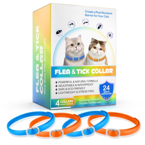 Colliers Anti Puces pour Chat (4 Pièces) – Protection 24 Mois Contre Puces et Tiques – Imperméable, Réglable pour Toutes Races et Tailles – Traitement...