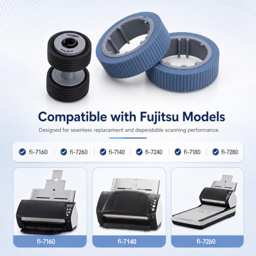 Image of PA03670-0001 and PA03670-0002 Scanner Brake and Pick Roller Set Compatible with Fujitsu Fi-7160 Fi-7260 Fi-7140 Fi-7240 Fi-7180 Fi-7280 Replacement Parts