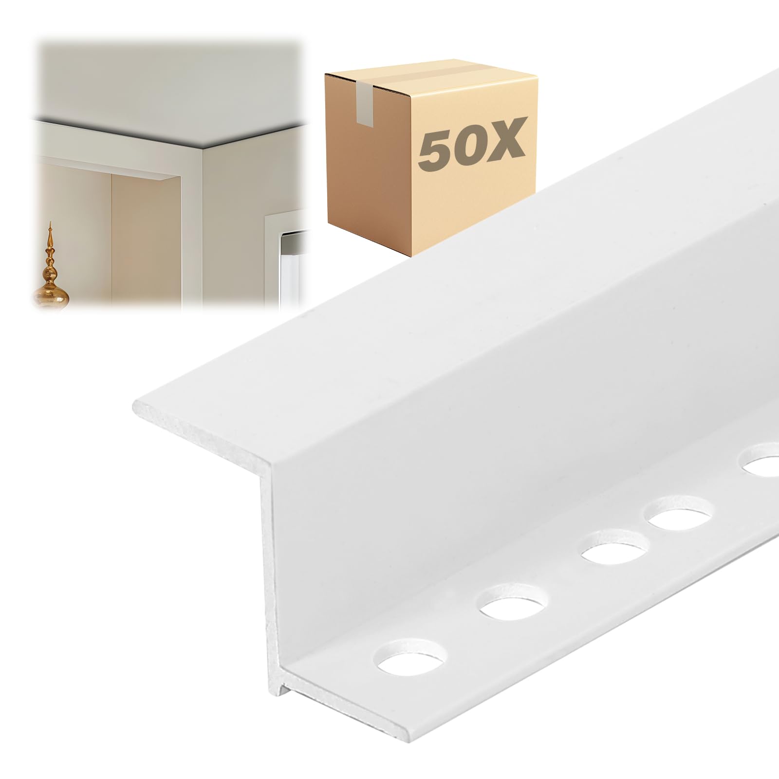 50 Stück PVC Schattenfugenprofil mit Lippe, 119cm Abschlussprofil aus Hart-PVC, Trockenbau-Abschlussprofil (10x12.5x10mm)