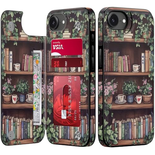 Étui portefeuille iPhone 16 floral en cuir avec porte-cartes et blocage RFID