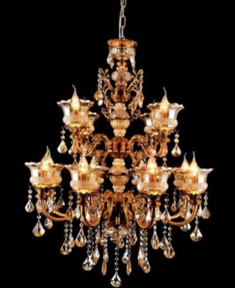 Image of 12 Light Glass Candle Chandelier - 28 Inch Width x 36 Inch Height Antique Modern Contemporary Ceiling Hanging Light, Luxury Jhumar for Living Room, Dining Room & Home Decor (Design 13)(Bulb Included)