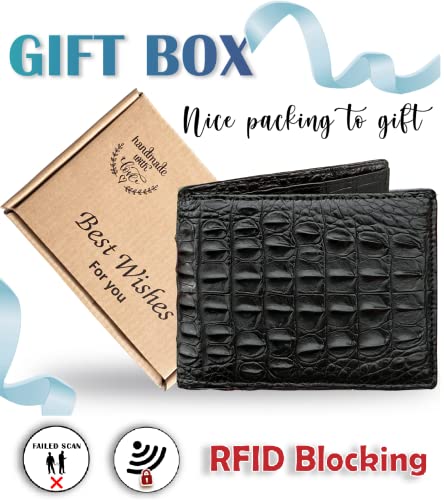 Image of HATA Men Leather Bifold Wallet RFID Blocking Front Pocket Exotic Billfold Handmade Gift For Birthday Wedding Anniversary Father's Day