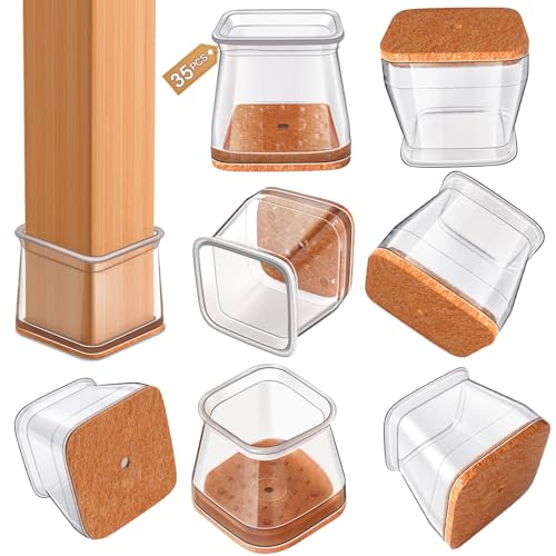 35 Piezas Protector Patas Sillas Cuadrados, Tacos para Patas de Sillas, Protección para Silla de Silicona (Talla L: Apto con Lados de 27–39 mm), Antirrayaduras y Antirruido, Protegen el Suelo