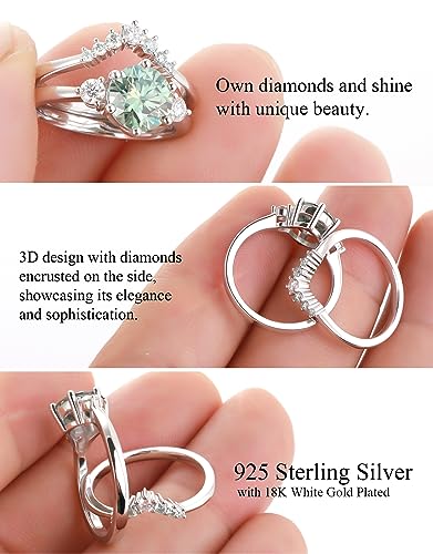 Green Moissanite Bridal Ring Sets for Women, 2.5CT D Color VVS1 Moissanite Wedding Ring Sets，18K White Gold Plated S925 Sterling Silver Engagement Promise Rings（10）4