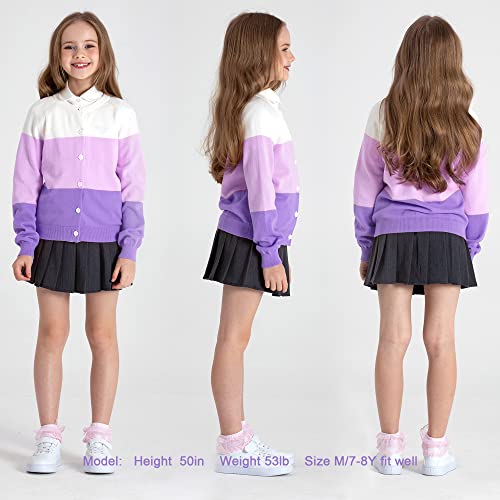 BOBOYOYO Girls Cardigan 100% Cotton Kids Striped Cardigan Sweater Button up Rainbow Knit Cardigan Children for 5-12 Y2