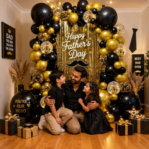 Image of Black and Gold Balloons, Birthday New Year's Eve Prom Wedding Party Balloon | Black and Metallic Chrome Gold Confetti Balloons for Father's Day Graduation Class OF 2026 Anniversary Retirement Party Decor
