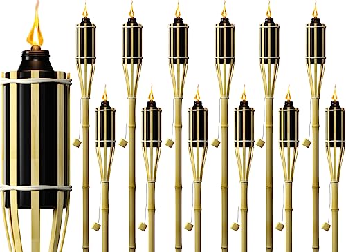 Matney Bamboo Torches for Outside Mosquitos Repellent - Decorative Garden & Backyard Lights - Mosquito Torches Outdoor - Oil Lamp for Citronella - Flame Lasts Over 8 Hours - 4 Feet Tall - (12 Pack)