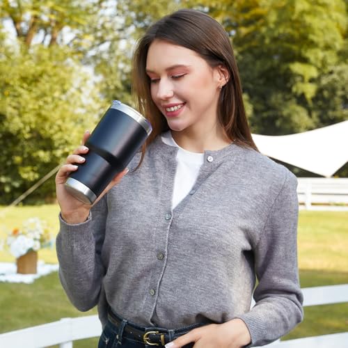 Image of MEWAY 30oz Insulated Tumbler With Lids and Straws,Stainless Steel Double Vacuum Coffee Tumbler Cup, Brush, Durable Powder Coated Coffee Cup for Cold & Hot Drinks, Office, Travel(Black,4 PACK)