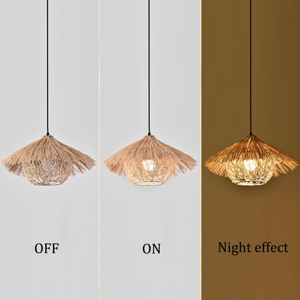Lampada A Sospensione In Rattan Boho, Paralume In Vimini, Lanterna A Nido D'uccello Intrecciata A Mano Beige, Lampade Di Grandi Dimensioni In Rattan Per Soggiorno, Lampade In Vimini