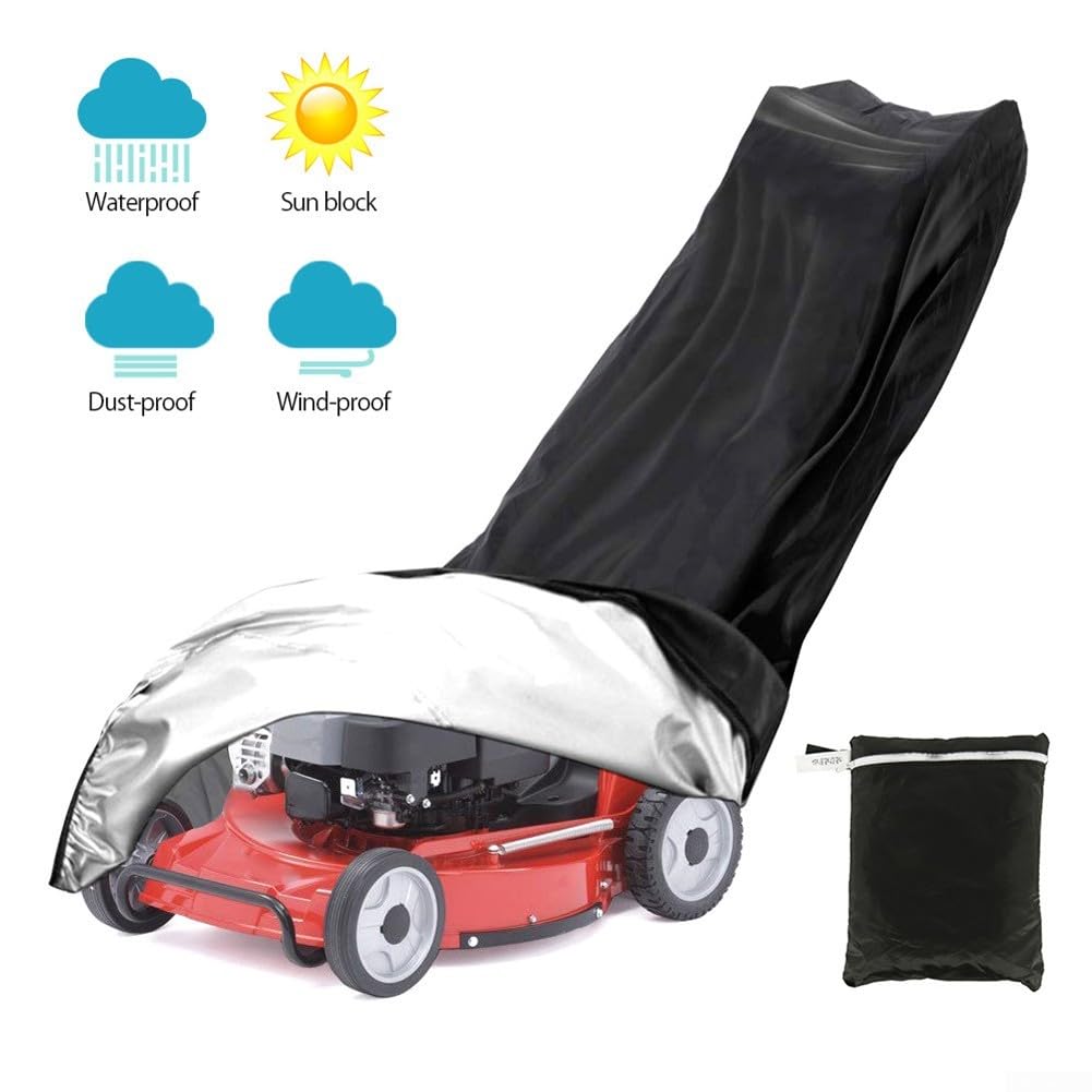 Funda resistente para cortacésped Oxford 210D, impermeable, resistente al viento, a prueba de polvo, protección para almacenamiento al aire libre con cordón y bolsa de almacenamiento, negro y verde