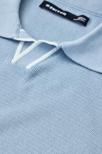 Image of SNITCH Men Polo T-Shirt | Textured Knit V-Neck with Tipping, Pullover Half Sleeve | 100% Cotton Breathable Luxe Knit Resort Wear Casual Top