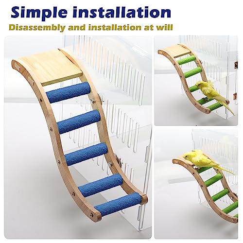 Bird Wooden Ladder Toy, Wood Parrot Bird Perch Climbing Bridge, Easy Assembly Parakeet Toys Bird Cage Accessories for Parakeets, Parrots, Finches - Thumbnail 4