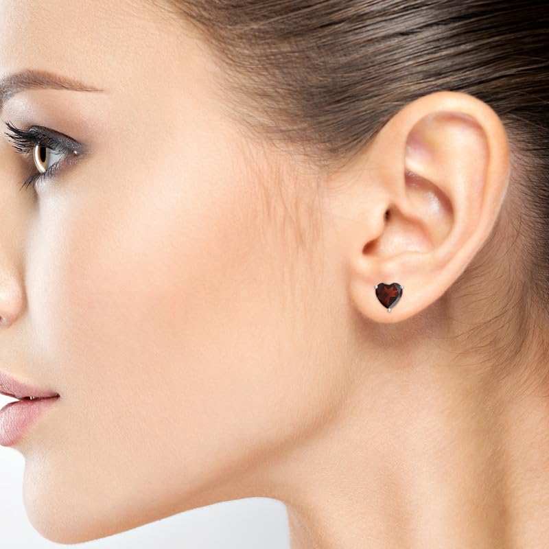 Image of Goldhartz Sterling Silver Genuine, Created or Simulated Birthstone Gemstone 7mm Heart Stud Earrings