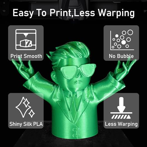 Image of Silk Green PLA Satin Shiny 3D Printer Filament, 1.75mm Diameter 1kg Spool 2.2lbs for FDM 3D Printers