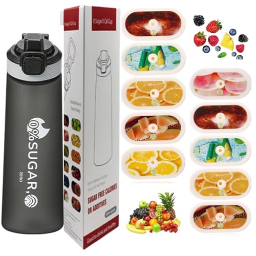 Botella de agua deportiva de 700 ml con cápsulas en 10 sabores, el material tritán no teme a las altas temperaturas, y el sabor natural a fruta extraído hace que beber agua sea seguro y sabroso. Sin
