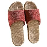 [VILAU] ルームシューズ 麻スリッパ 春夏用 室内 サンダル 部屋用 軽量 レッド 37-38