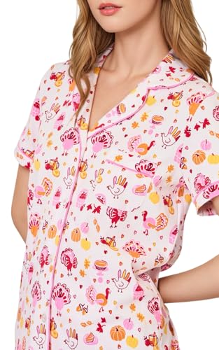 Image of Womens Pajamas Set Button Down 2 Piece Cute Monkey Bunny Y2k Preppy Heart Pjs Sets Lounge Comfy Sleepwear