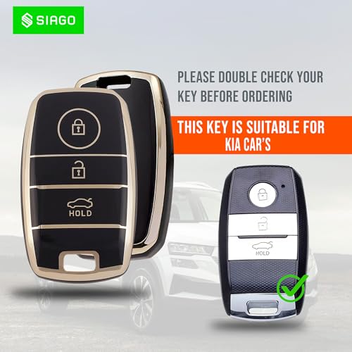 Image of SIAGO SIA356 TPU Key Cover and Metal Keychain Compatible for Kia Sonet | Carens | Seltos 3 Button Smart Key (Black Pack of 1)