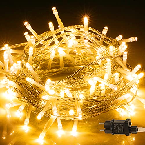 Lichterkette Außen, BIGHOUSE 100 LEDs 10M Lichterkette Strom Warmweiß, Wasserdichte IP44 für Balkon, Garten, Schlafzimmer, Hochzeit, Terrasse, Innen, Aussen Dekoration