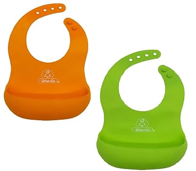 Infantso bibs 2pcs Set for new born baby Ultra Light Premium Silicone bibs for 6 month to 2 year for Feeding, Waterproof