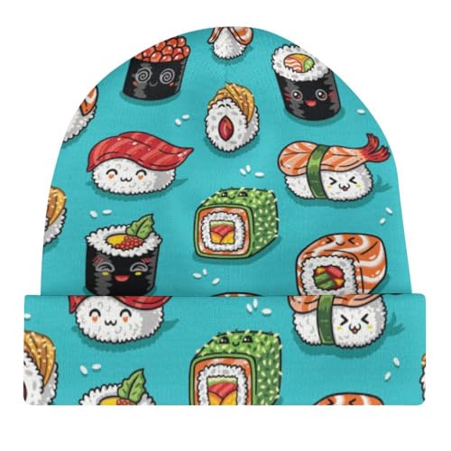 Sushi and Sashimi Pattern Kids Beanie Hat for for Girls Boys Children Cap Winter Knitted Chemo Cancer Headwear Accessories Gifts Decoration Black4