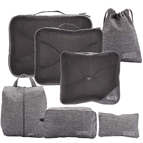Pongnas Conjunto de sacos de armazenamento de viagem multifuncionais de 7 peças, bolsa de armazenamento de viagem, organizadores de embalagem de bagagem de viagem, bolsa de armazenamento (cinza)