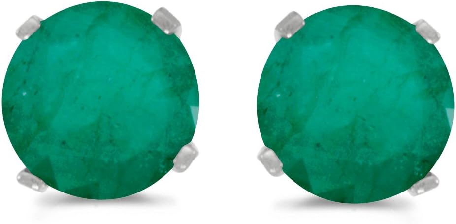 5 mm Natural Round Emerald Stud Earrings Set in 14k White Gold