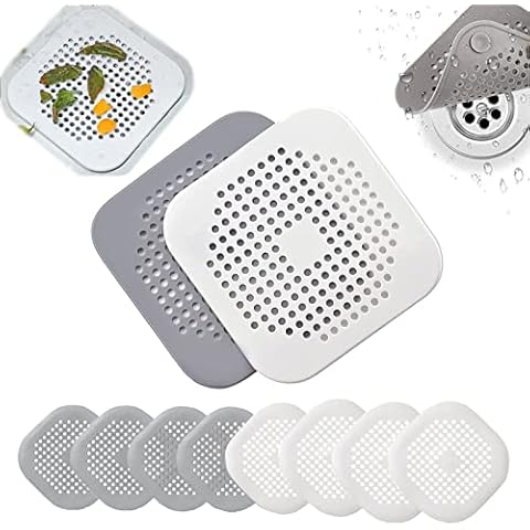 8 Pack Hair Catcher Shower Drain with Suction Cups, Silicone Square Hair Stopper for Shower Drain, Easy to Install Clean Suit for Bathroom Bathtub and Kitchen (4 White 4 Grey) Cover