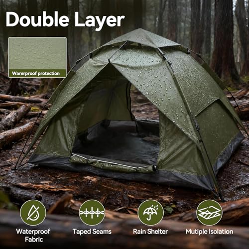 JF HOME BLISS 2-3 Man Pop Up Dome Tent – Waterproof Double Layer Camping Tent with Removable Outer Tarp for Hiking, Outdoor, Backpacking, Quick Setup Family Tent - Image 4