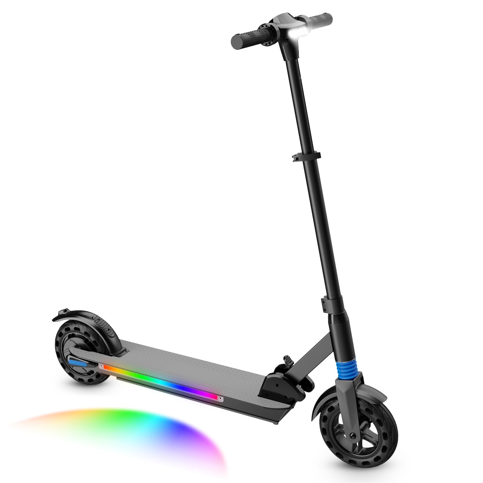Patinete eléctrico para niños de 8 a 12 años, 8'' Plegable con luz arcoíris, autonomía de 25 km, Pantalla LED, Velocidad y Altura Ajustables, Regalo para niños y Adolescentes
