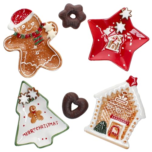 MamboCat Patisserie Weihnachten 4tlg Keksteller Set I kleine Teller aus Steingut I je 1x Tannenbaum, Stern, Lebkuchenmann & -haus I Gebäckteller & Snackteller I Nikolaus, Advent MamboCat Patisserie Weihnachten 4tlg Keksteller Set I kleine Teller aus Steingut I je 1x Tannenbaum, Stern, Lebkuchenmann & -haus I Gebäckteller & Snackteller I Nikolaus, Advent