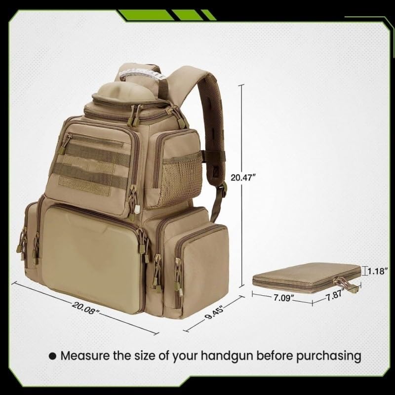 Sac à dos tactique tir et chasse avec étui pistolet compartimenté