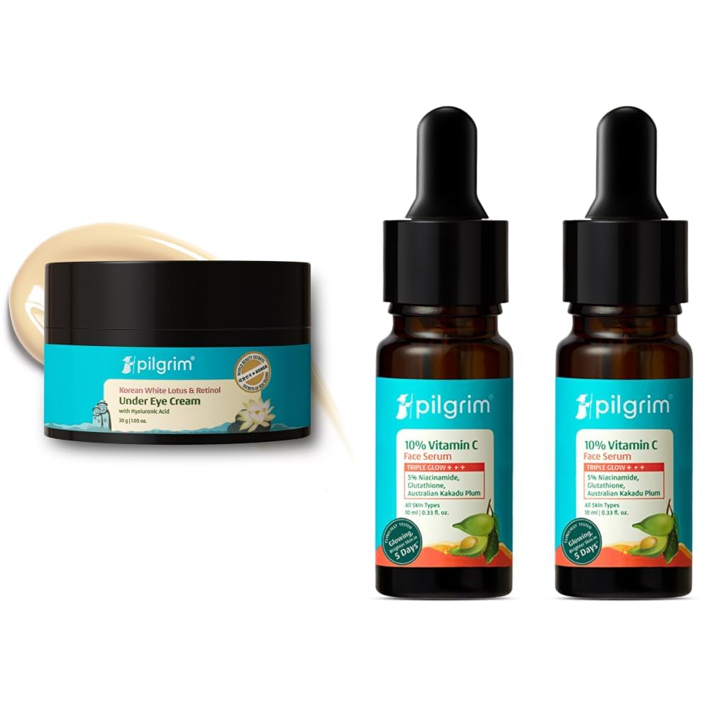 Pilgrim Korean Retinol Under Eye Cream for dark circles, Puffiness & Fine Lines with Vitamin C & Hyaluronic Acid 30g & 10% Vitamin C Face Serum 10 ml (Pack of 2) for Glowing Skin with Niacinamide-image-47