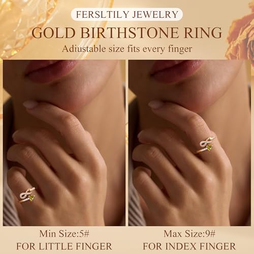 Gold Birthstone Rings for Women Non Tarnish Infinity Promise Ring Adjustable Rings for Women Stackable Dainty 14k Gold Plated CZ Ring Christmas Gifts for Her 5