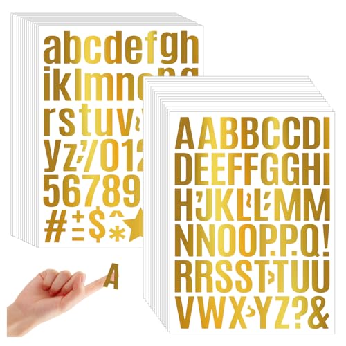MUWINC Pegatinas Letras Doradas 2,5cm - 1600 Piezas, Con Números y Símbolos, para Decorar y Etiquetar Artículos, Estilo Imprenta
