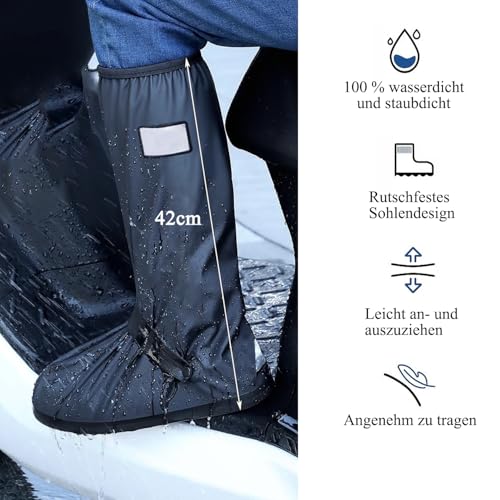 Wasserdichte Schuhüberzieher, Faltbare Wasserdicht Überschuhe für Männer Frauen, Rutschfest Regenüberzieher Schuhe, Wiederverwendbare Regenstiefel Schuhabdeckung mit Reflektorstreifen (XL (43-45 EU))