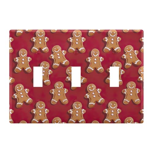 Light Switch Cover Gingerbread Christmas Wall Plates for Electrical Outlets 3 Gang 202b5378