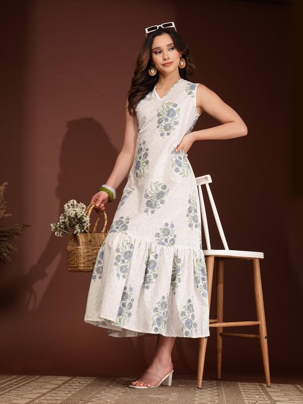 Image of Daevish New Rayon Floral Printed Flared Maxi Dress for Women | Women Maxi Dress