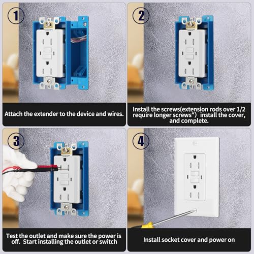 Single Gang Receptacle Outlet Box Extenders 1/2",Electric Outlet Extender Box with 8 Screws,Receptacle Extender for Electric Box and Electric Outlet Switches, Blue (Pack of 4)
