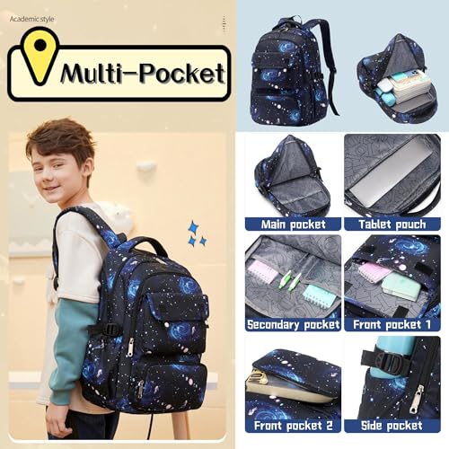 Image of Galaxy-Print School-Bag Backpack for Boys Middle-School Elementary Bookbag